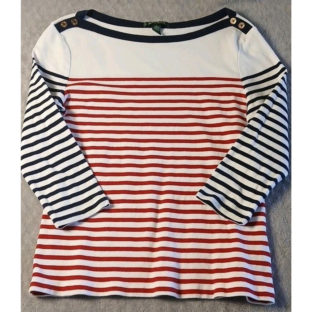 Lauren Ralph Lauren Womens Top Size L 3/4 Sleeve,Red, White And Blue. Patriotic